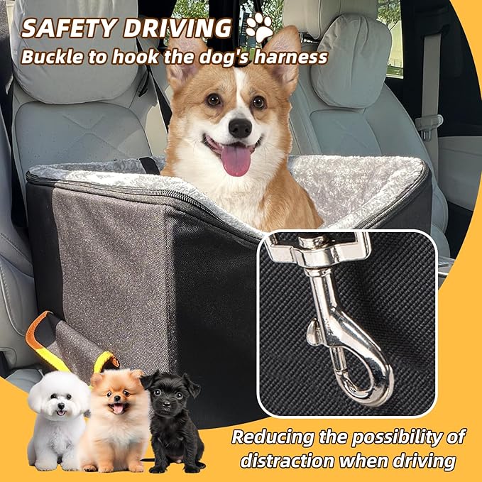 JJRING Dog Car Seat for Small Dogs, Pet Booster Seat, Elevated Dog Car Seat, Washable and Detachable Puppy Car Seat, Black