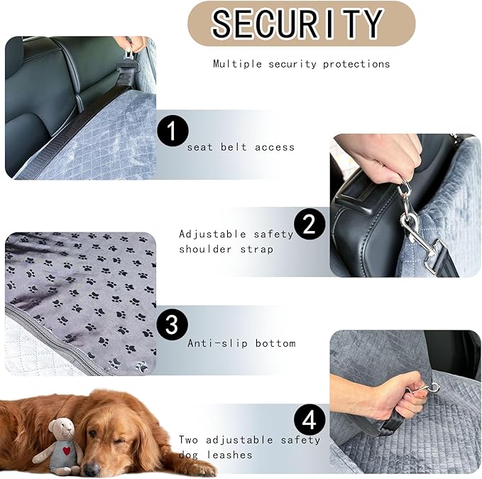 Small Medium Dog Car Seat Memory Foam Sponge Booster for Medium Dogs Under 35 lbs Ensure Comfort with Thick Cushion Detachable Washable Dog Bed Pet Car Seat with Storage Pockets for Toys Food