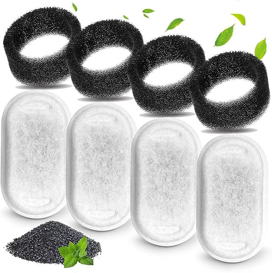 Cat Water Fountain Filters, Compatible with Stainless Steel Pet Fountain Replacement Filters for Cat Fountain (4 Filters& 4 Sponges)