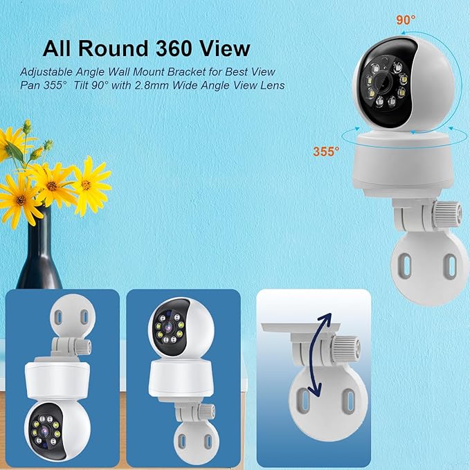 2K Indoor Security Camera, 2.4GHz/5GHz 360 View Pan/Tilt WiFi Cameras for Home Security, Pet Dog Baby Camera with Phone App, Motion Detection, Color Night Vision, 2-Way Audio, 24/7 SD Card Storage