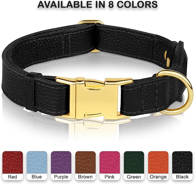 Leather Airtag Dog Collar - Soft Tracking Dog Collar with Apple AirTag Holder and Metal Buckle - Safety GPS Pet Collars for Small Medium Large Dogs Puppy Pink Red (Black, L, 17"-21" Neck Fit)