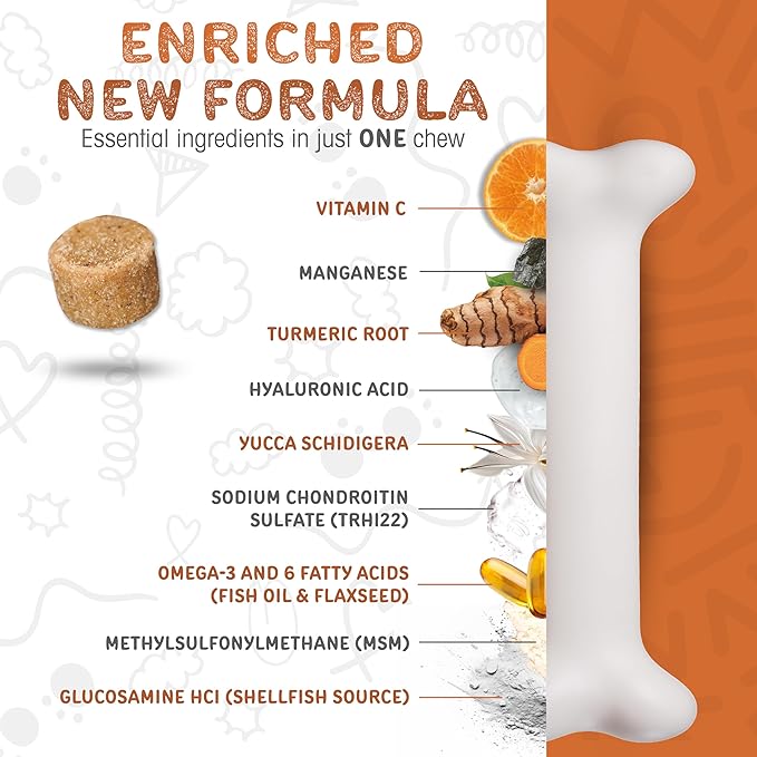 waggedy Hip and Joint Turmeric – Complete Dog Supplements for Joints with Glucosamine, MSM, HA & Omega Fatty Acids — Daily Glucosamine for Dogs to Improve Flexibility & Mobility (120 Dog Chews)