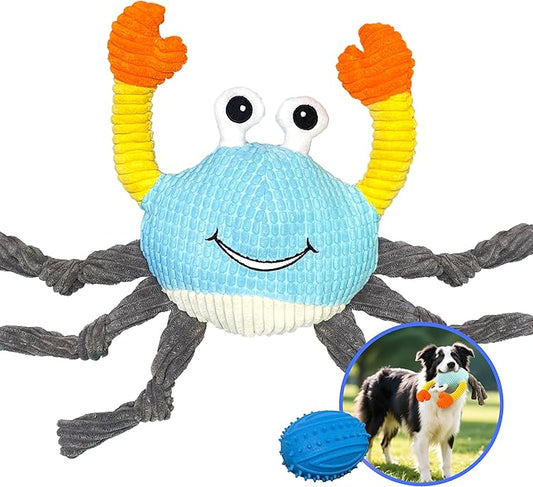 Dog Toys for Aggressive Chewers – 3-in-1 Squeaky Interactive Chew Toy with Spiky Ball for Small, Medium & Large Dog, Pet Plush Toys(Bouncing Ball Not Included)