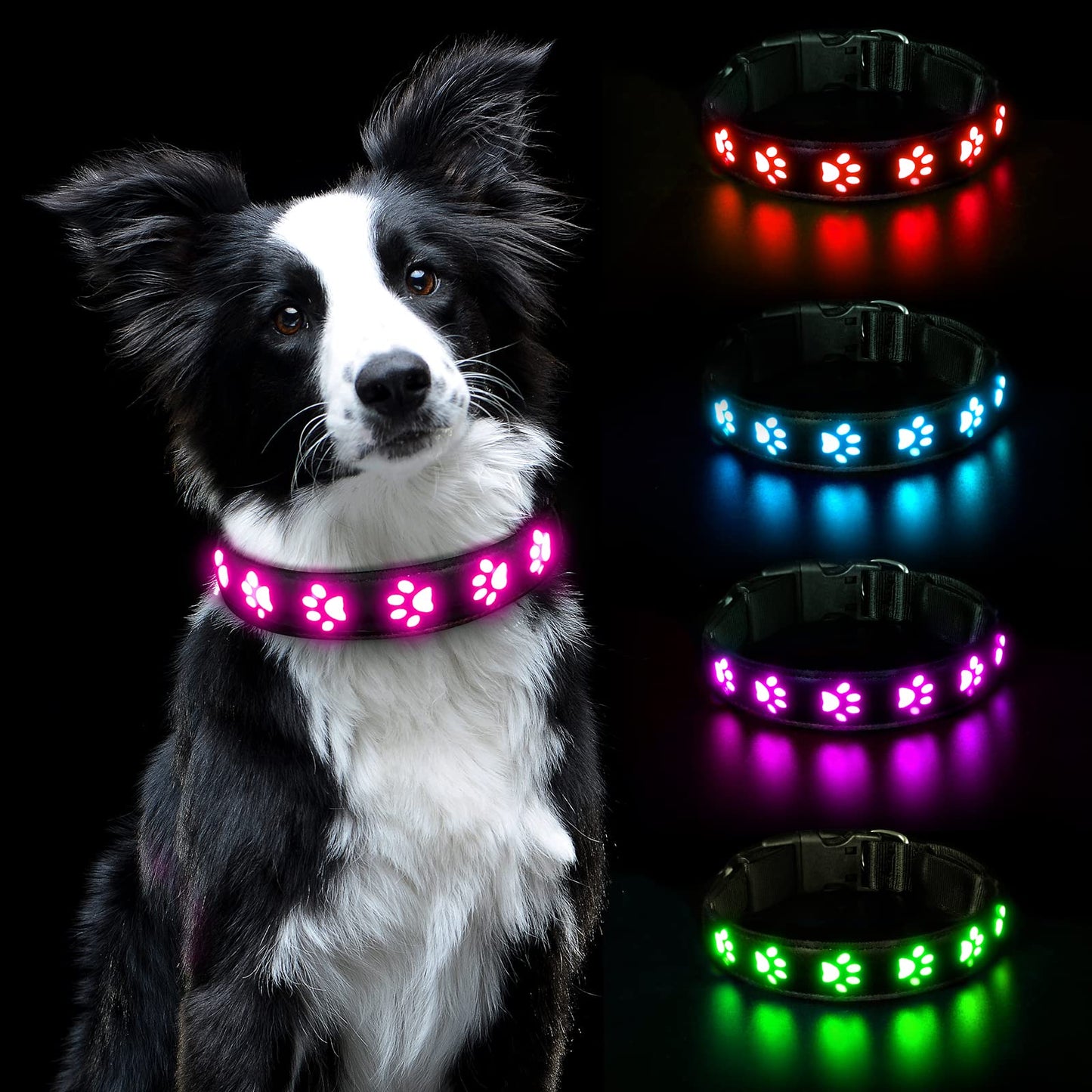 AUAUY Light Up Dog Collar, LED Dog Collar Light USB Rechargeable, Waterproof Flashing PVC Leather Adjustable Glowing Super Bright Dog Light Up Collar for The Dark for Small Medium Large Dogs (Pink-S)