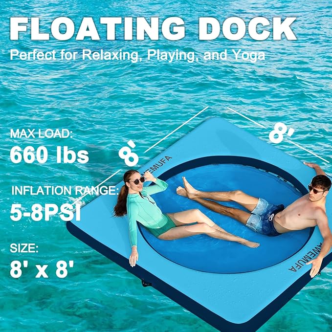 Inflatable Dock Floating Platform with Mesh, Heavy Duty Water Hammock Floats Floating Ring, Tanning Pool Hammock Inflatable Raft Mat Lake Floats for Adults Ocean