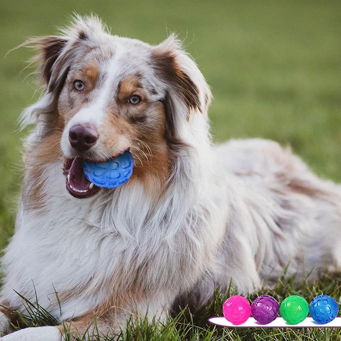 3'' Squeaky Dog Toy Balls for Lagre Medium Breed, Indestructible Dog Balls for Playing, Fetching & Retrieving, Durable Aggressive Chewers, 4 PCS Red+Purple+Green+Blue