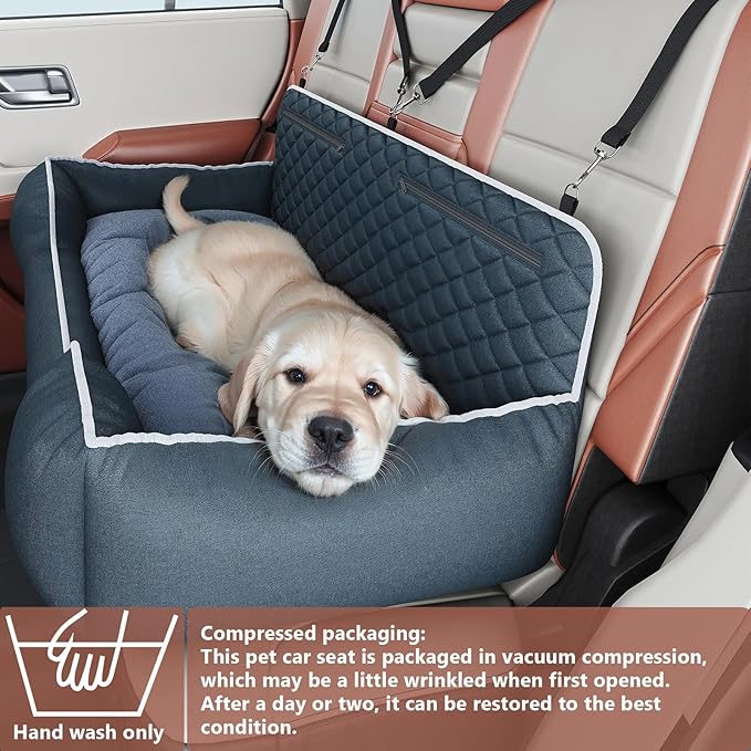 Large Dog Car Seat for SUVs & Trucks, High Back Booster Bench with Safety Tether & Storage Pocket, Washable Thick Cushion Bed for Medium Large Dogs up to 100 lbs