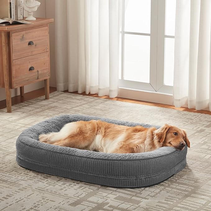 JOEJOY Orthopedic Dog Bed for Extra Large Dogs, Egg-Crate Memory Foam Pet Bed with Bolster Sides, Waterproof Lining, Removable Washable Cover & Non-Slip Bottom, Grey