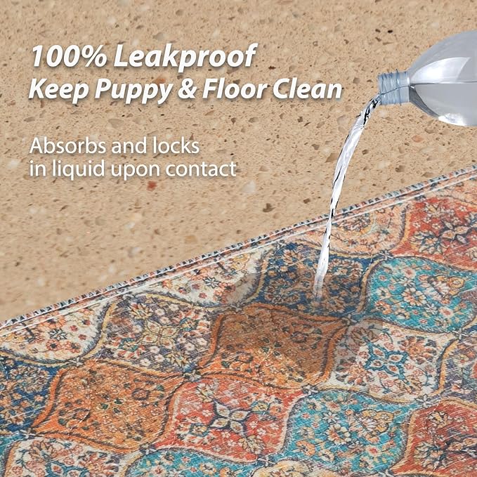 nunubaby Reusable Potty Pads for Dogs for Crates and Floors. Washable Pee Pads for Dogs, Stylish, Non-Slip and Leak-Proof Pee Pads.(Cream/Multi, 36" x36")