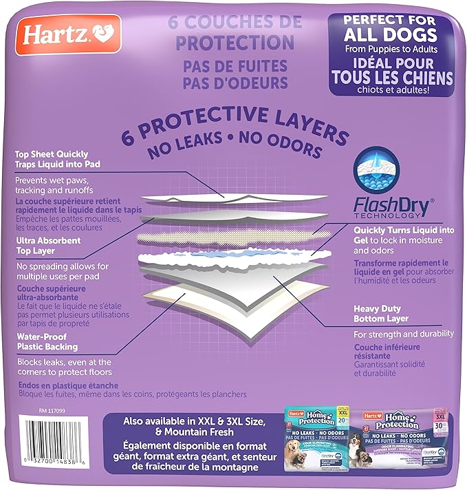 Hartz Home Protection Lavender Scented USA Made Dog Pads, 50 count, Super Absorbent & Won't Leak, Odor Eliminating