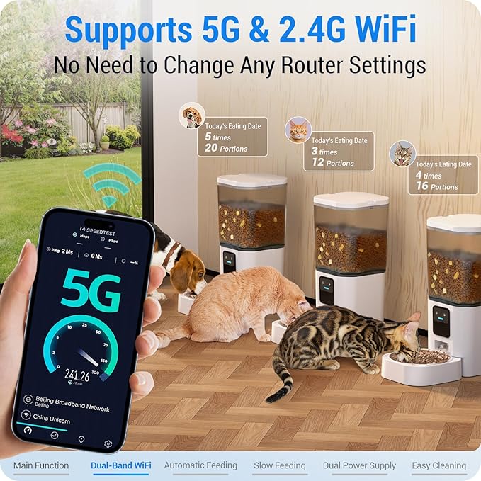 Automatic Cat Feeder with Slow Feed: 5G WiFi Automatic Dog Feeder with Smart APP Control, Auto Cat Food Dispenser with Alexa for Multiple Pets, Detachable for Easy Cleaning - 29 Cup(7L)