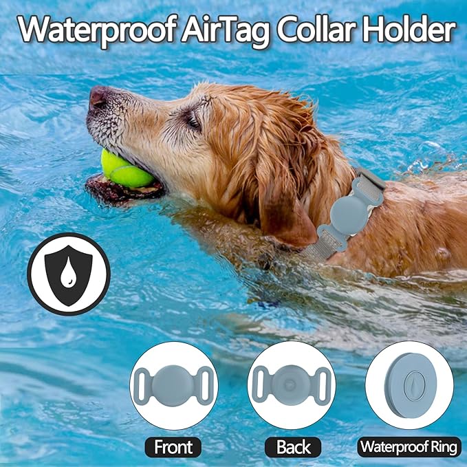 Waterproof Airtag Dog Collar Holder Compatible With Apple AirTag, Silicone Case for Pet GPS Tracker, Anti-Lost Holder for Cat and Dog (Light Blue)