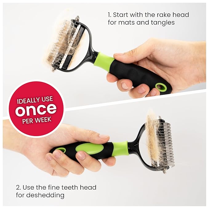 CATTASAURUS Cats & Dogs Grooming Brush for Shedding - 2 in 1 Deshedding Tool and Undercoat Rake for Long and Short Haired Dogs with Double Coat - Dematting Comb and Pet Hair Deshedder Supplies