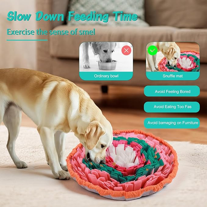 Dog Snuffle Mat, 2mm Thicken Interactive Toys for Pet, 17.7'' x 17.7'' Nosework Training Mats, Cats Bowl Travel Use Encourages Natural Foraging Skills, Comfortable Texture (Pink)