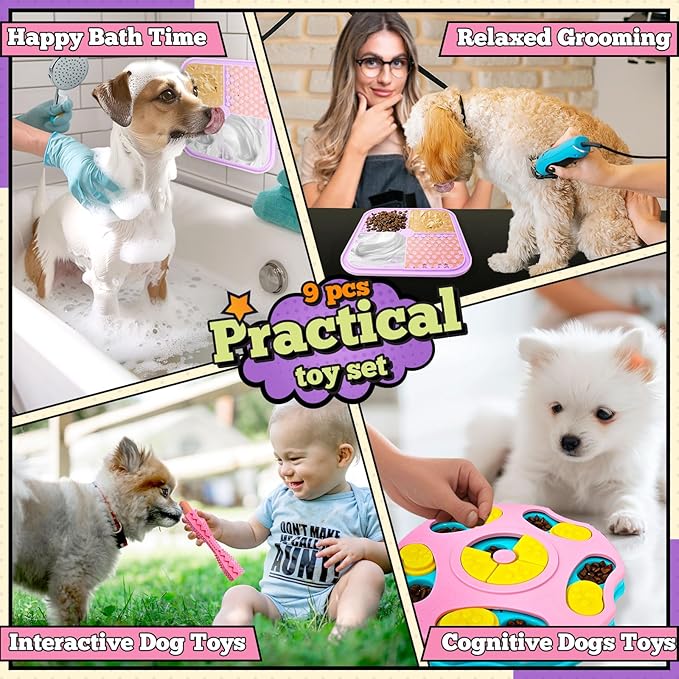 PETCARE 9 PCS Interactive Enrichment Dog Puzzle Toy Set, Mentally Stimulating Cognitive Dogs Toys for Small Medium Smart Dogs Cat, Includes Treat Dispensing Dog Toys, Lick Mat, Puppy Teething Chew Toy