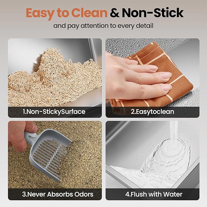 XXXL Stainless Steel Cat Litter Box with Extra Large Litter Box Step,28"X20"X13" Metal Litter Boxs High Sides for Big Cats and Multiple Cats,Includes Litter Scoop & Non-Stick Bottom