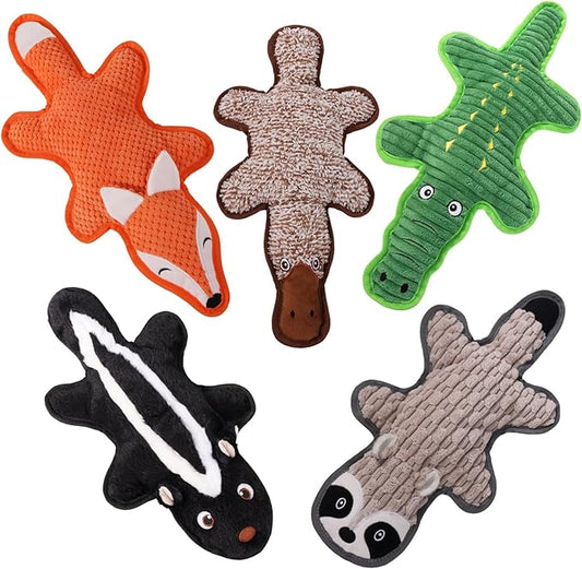 5 Pack No Stuffing Squeaky Dog Toys for Aggressive Chewers - Interactive Durable Plush Chew Toy with Crinkle Paper, Safe Pet Toy for Small to Large Breed, Ideal for Puppy Gifts & Tug of War Toys