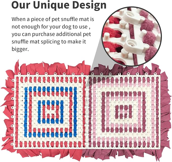 Pet Snuffle Mat for Dogs, Dog Feeding Mat, Nosework Training Mats for Foraging Instinct Interactive Puzzle Toys (Red&Pink&White)
