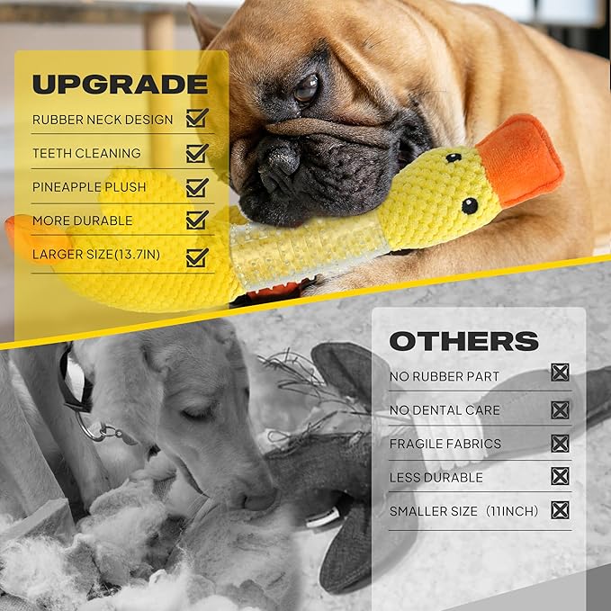 Fida Dog Chew Toys for Aggressive Chewers Rubber Neck, Squeaky Dog Toys for Large Dogs, Indestructible Dog Toy Durable Puppy Teething Toys Plush Duck Dog Toy to Keep Them Busy