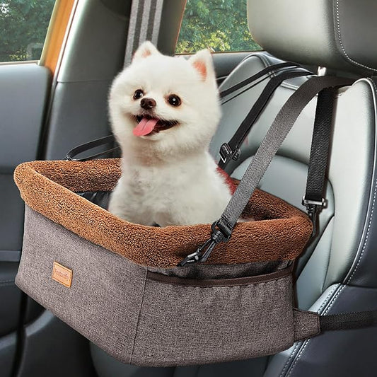 Fostanfly Dog Car Seat for Small Dogs, Upgraded Pet Booster Seat with Metal Frame, Doggy Pet Carseat with Washable Thick Cushion Safety Leash and Storage Pockets