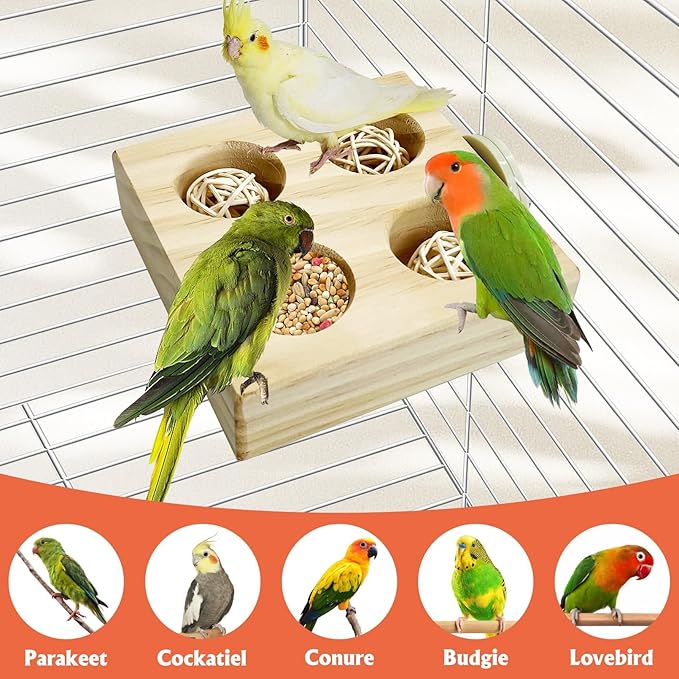 Hamiledyi Small Bird Foraging Toys,Wood Interactive Parakeet Toys for Cage, Bird Enrichment Toys for Conure Slow Feeder, Budgie Cage Toys Puzzle, Parrot Toys for Lovebirds Small Sized Birds(Medium)