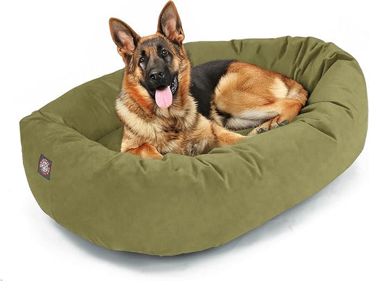 Majestic Pet 52 Inch Suede Shredded Memory Foam Mix Calming Extra Large Dog Bed Washable 52 x 35 x 11 (Inch) - Cozy Soft Round Donut Dog Bed with Spine for Head Support - Pet Bed Sage
