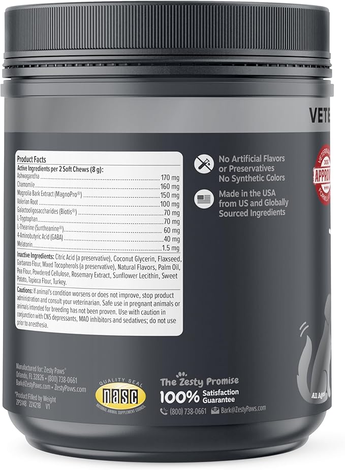 Zesty Paws Vet Strength Calming Chews for Dogs - for Everyday Stress, Relaxation, Composure, and Separation Smoked Turkey 90 Count