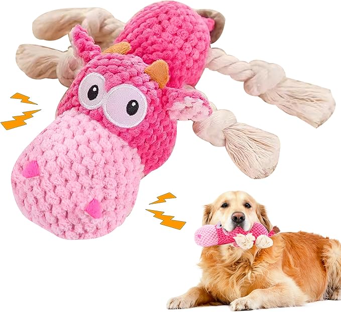 Dog Squeak Toys, Rope for Large Dogs and Medium Aggressive Chewers, Puppy Teething Interactive, Indestructible Dog Toy to Keep Them Busy Best Birthday Gift(Hippo)