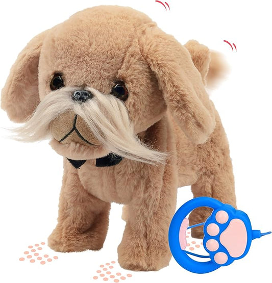 Hopearl Walking Dog Interactive Electronic Pet Toy Remote Control Leash Animated Puppy Nodding Barking Wagging Tail Gifts for Toddlers Birthday, Brown, 9''