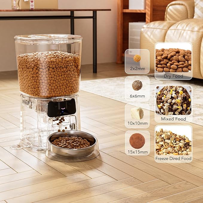 Automatic Cat Feeder with Camera, 4L WiFi Smart Pet Feeder with APP Control, 1080P HD Video, Night Vision,Voice Call, Motion Detection, Dual Power Supply, Stainless Steel Bowl,Supports 5GHz/2.4GHz