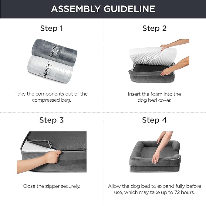 Bedsure Orthopedic Dog Bed Medium Size Dogs - Washable Medium Dog Cat Bed Waterproof, Comfort Pet Couch Sofa with Washable Removable Cover, Pets Bed with Nonskid Bottom, Dark Grey, 28"