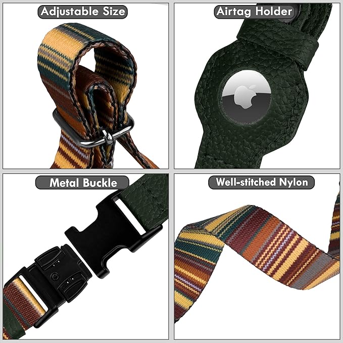 AirTag Dog Collar with Metal Buckle - Soft Leather Printed Nylon Dog Collar with Apple AirTag Holder - Cute Tracking GPS Pet Collars for Girl Boy Small Large Dogs (S, 12"-15" Neck Fit, Striped)