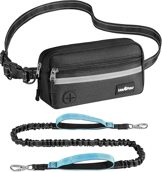 Hands Free Dog Leash, Shock Absorbing Waist Leash for Dog Walking, Jogging, Hiking, Adjustable Waist Belt with Fanny Pack & Handle, Reflective Pet Running Belt for Small, Medium, Large Dogs