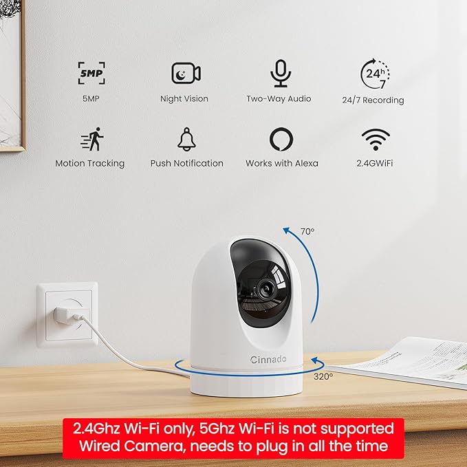 Security Camera Indoor-2K 360° WiFi Cameras for Home Security,Pet/Dog/Baby Camera with Phone app, 2-Way Audio, Night Vision, 24/7 SD Card Storage, Works with Alexa & Google Home (2.4Ghz)-D1