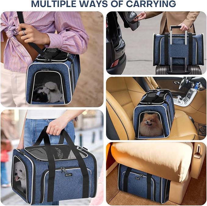 Cat Dog Carrier Bag - Expandable Soft-Sided Travel Pet Carrier with Ventilated Mesh, Fleece Pad, 18x11x11 Inch for Kitten, Rabbit, Puppy,Guinea Pig, Small Animal, Airline Approved