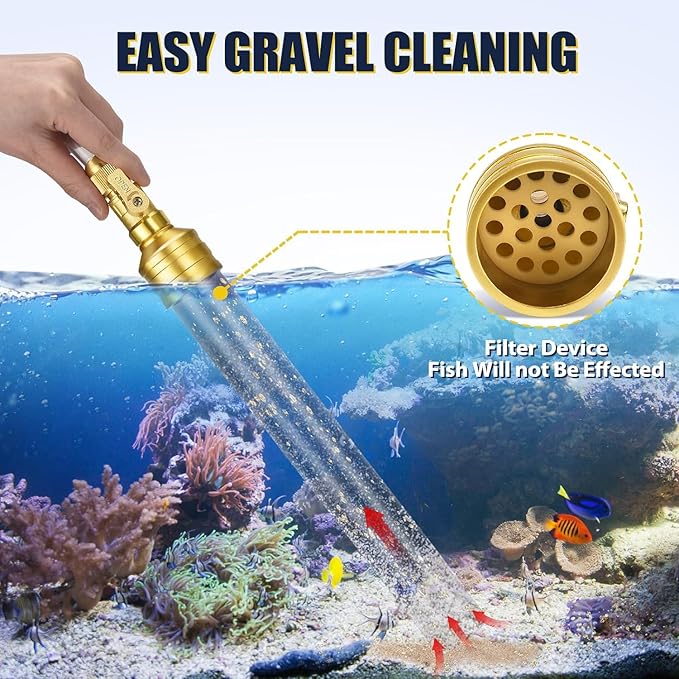 GADFISH Gravel Vacuum for Aquarium Water Changer Fish Tank Cleaning Tools, Siphon Universal Quick Pump Aquarium Water Changing (70ft)