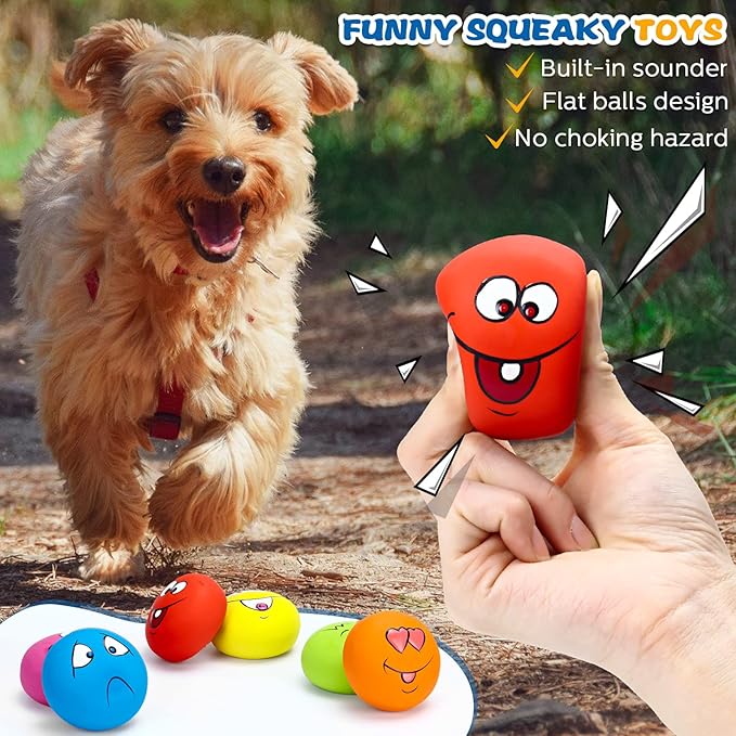 Hungdao 12 Pcs Squeaky Dog Toys Latex Rubber Squeaky Ball Smile Face Emoticon Dog Toys Chewing Interactive Ball Bulk Puppy Lovers Gift for Small Medium Pets Doggie Training(Lively Style)