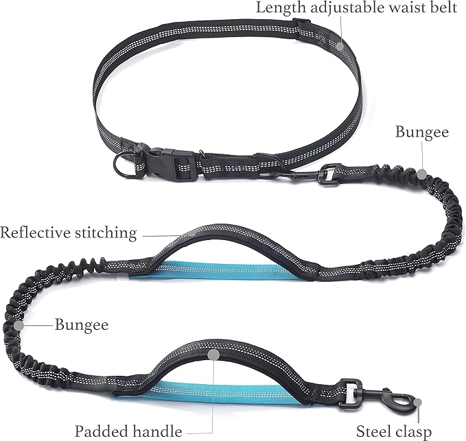 iYoShop Retractable Hands Free Dog Leash - Dual Handle Bungee Waist Leash for Small, Medium and Large Dogs (Medium/Large, 25-150 lbs, Black)