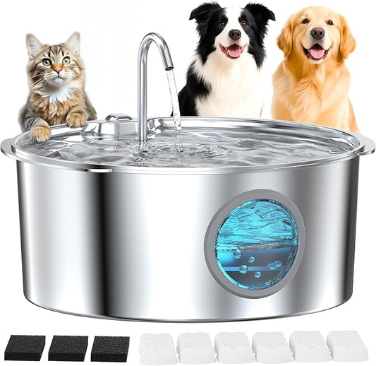 Pet Water Fountain for Large Dogs: Metal Dog Water Fountain - Silent Big Cat Fountains for Drinking - 3.2G/406oz/12L Water Fountain Dog Bowl Inside - GROOKPET Fountains with 6 Filters + 3 Sponges