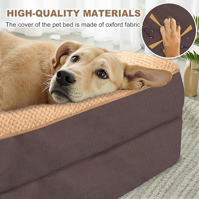 JOYELF Orthopedic Dog Bed for Large Dogs, Waterproof & Washable Cover, Nonskid, Coffee