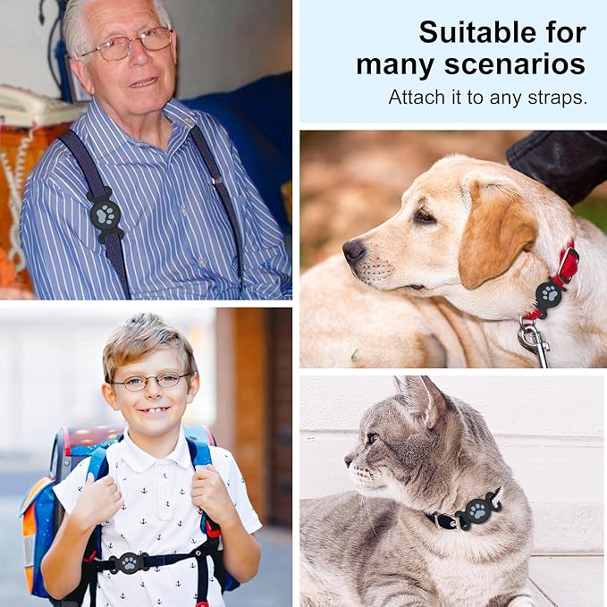 Dog Collar Holder Compatible with Airtag, 1 Pack Waterproof Full Body Covered Soft Silicone Case for Apple Air Tag Dog Collar GPS Pet Tracker