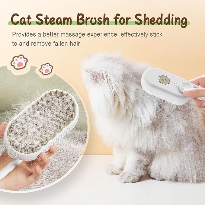 Upgrade Cat Steam Brush, 3 in 1 Pet Steam Groomer Brush, Rechargeable Pet Steam Groomer Comb for Massaging and Cleaning Shedding Pets Hair, Anti-Static Hair Removal Comb for Cats Dogs (White)