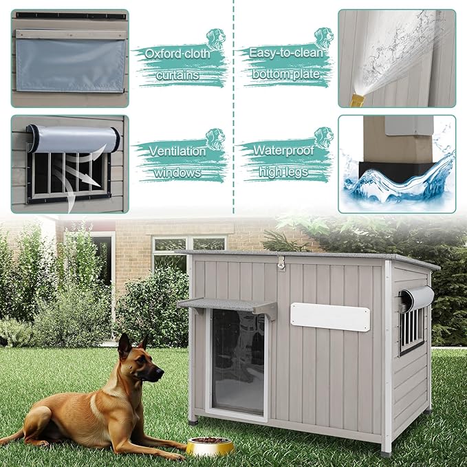 Large Outdoor Dog House Waterproof for Small to Large Dogs with Anti-Chewing Iron Frame, Raised Feet, Weatherproof Doghouse Kennel Shelter with Removable Floors(43" L*29.5" W*33.5" H)