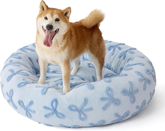 LE SURE Donut Large Dog Bed - Round Cat Beds for Indoor Anti-Anxiety Calming Pet Beds, Washable Cute Modern Beds with Teddy Sherpa Plush & Anti Slip Bottom, 36 Inch, Ice Melt