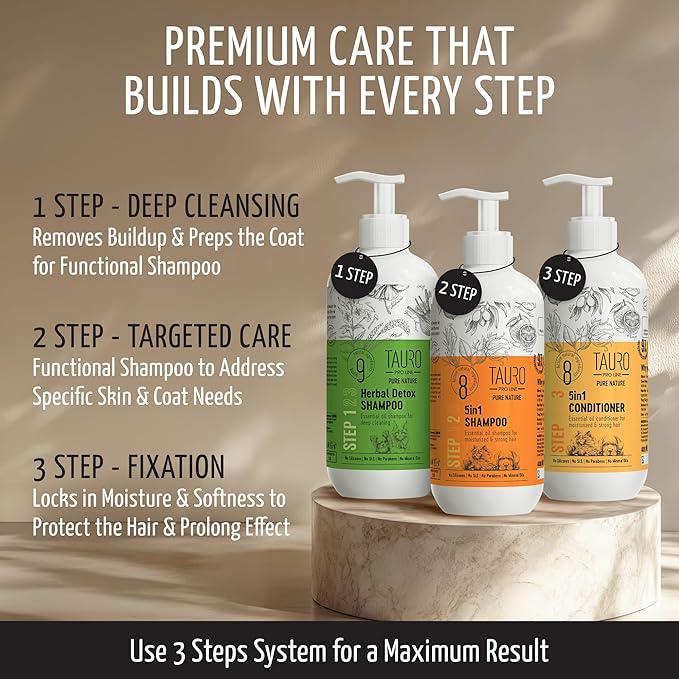 Tauro Pro Line 5in1 Moisturizing, Deodorizing, Deshedding Dog Shampoo for Smelly Dogs, Hypoallergenic, Safe Puppy Shampoo for Daily Care (13.5 Fl Oz)