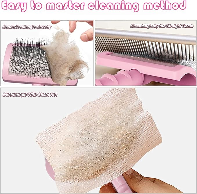 Large Slicker Brush for Long Haired Dogs & Cats, Extra Long Pin Shedding Brush for Thick Undercoat, Curly Hair, 25mm(1"), Pink