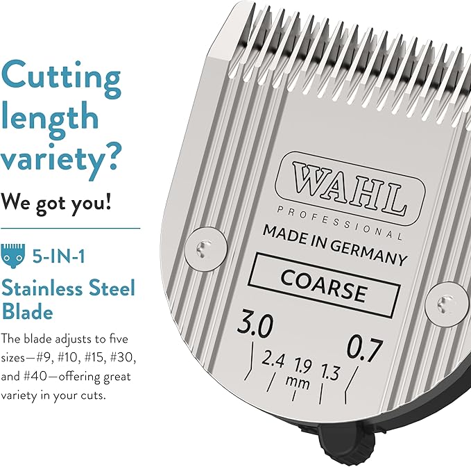 WAHL Professional Animal 5-in-1 Adjustable Blade Arco, Bravura, Chromado, Creativa, Figura, and Motion Pet, Dog, and Horse Clippers - Coarse (2179-401)