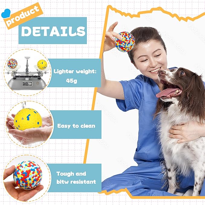 2pack 3''Durable Dog Balls for Aggressive Chewers, Indestructible Bouncy Floating Balls for Training, Catch and Fetch, Durable Solid Tennis Ball Toys for Large, Medium Dogs, Colorful Yellow