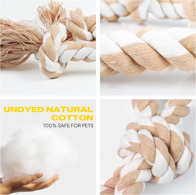 Fida Heavy Duty Dog Rope Toys for Aggressive Chewers 4pcs Pack – Natural Cotton Dog Chew Toys for Large Dogs, Tug-of-War & Fetch Rope Ball/Ring/Knot/Twist to Keep Them Busy