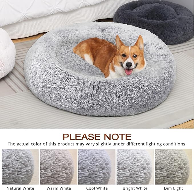 JOLLYVOGUE Dog & Cat Bed, Calming Anti-Anxiety Pet Bed for Small Dogs, Fluffy Donut Cushion for Small and Medium Pets (23")